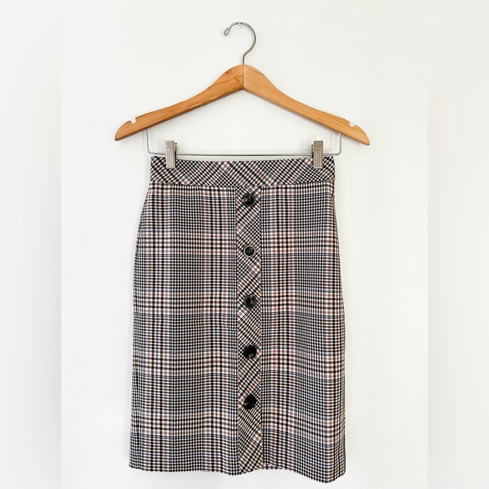 Ann Taylor Plaid Button Front Skirt